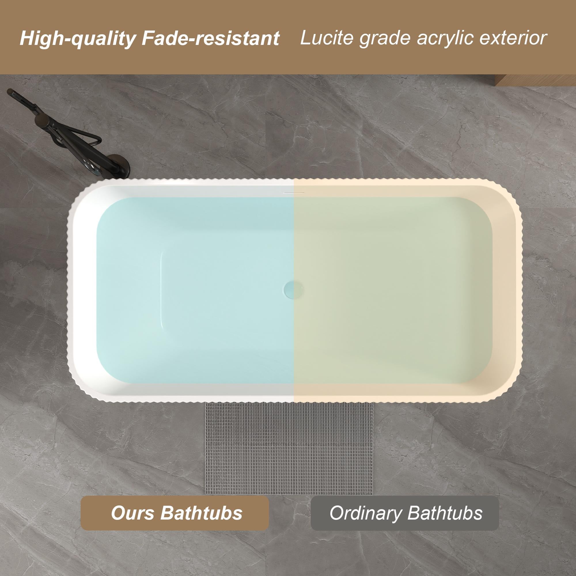 59" Rectangle Freestanding Acrylic Soaking Tub with High-Gloss Surface, Bathtub with Pop-Up Drain, 59" L x 29.5" W x 23" H, Gloss White