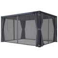 10' x 13' Outdoor Retractable Pergola w/ Sun Shade Louvered Top, Pergola w/ Canopy, Curtains, Netting, Dark Gray