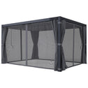 10' x 13' Outdoor Retractable Pergola w/ Sun Shade Louvered Top, Pergola w/ Canopy, Curtains, Netting, Dark Gray