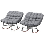 Outdoor Rocking Chair Patio Set of 2, Oversized Rocking Papasan Chairs with Cushions for Garden Porch, 265 lbs., Gray