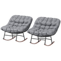 Outdoor Rocking Chair Patio Set of 2, Oversized Rocking Papasan Chairs with Cushions for Garden Porch, 265 lbs., Gray