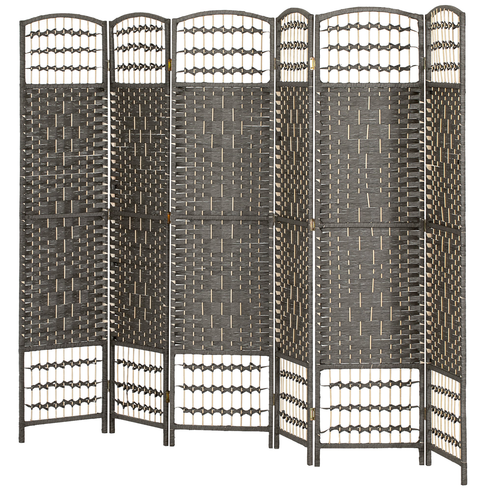 6 Panel Folding Room Divider Portable Privacy Screen Wave Fiber Room Partition for Home Office Dark Gray