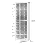 71" Shoe Storage Cabinet with 3 Heights of Open Cubes for 36 Pairs, Narrow Shoe Organizer, White