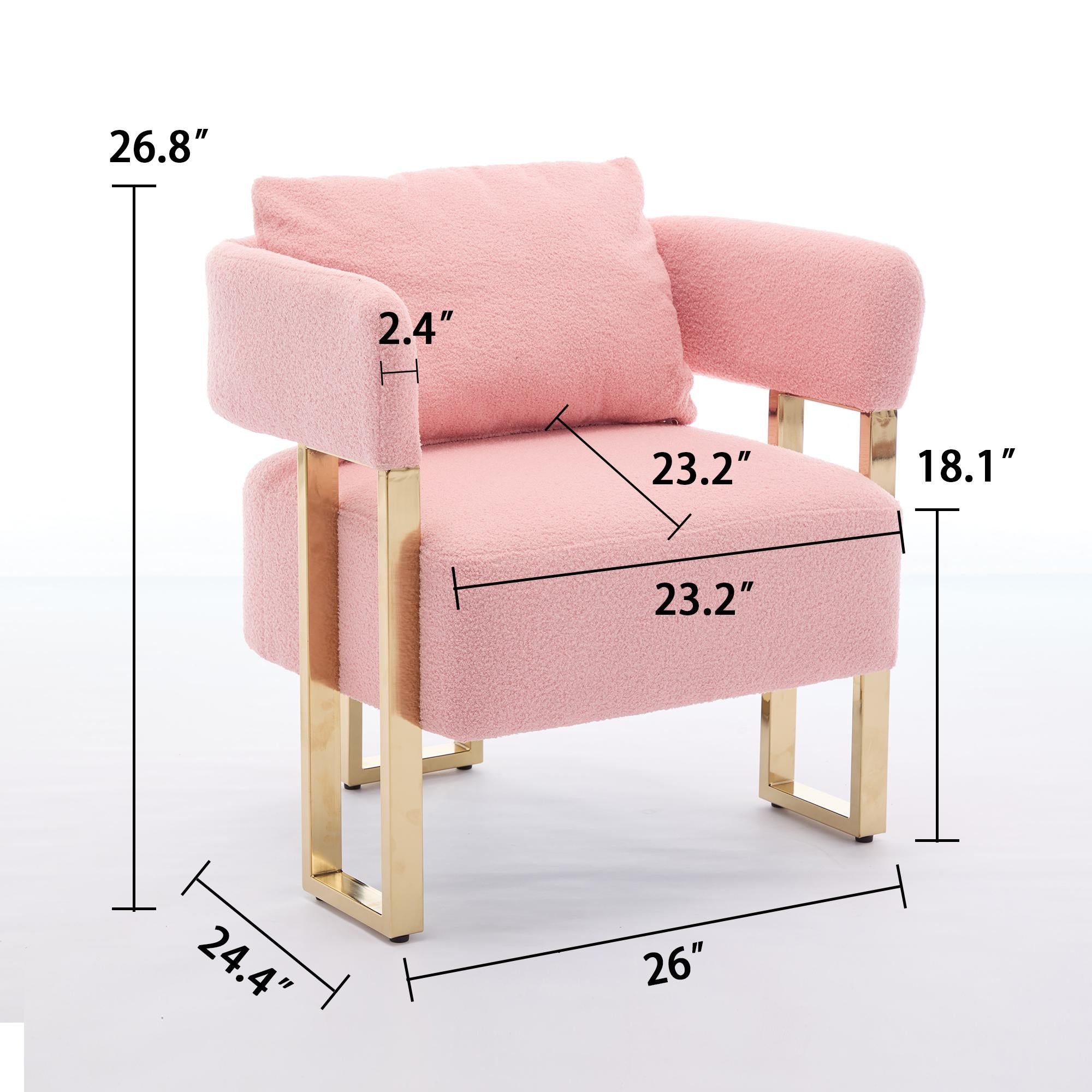 2er-Set Living Room Teddy Fleece Upholstered Side Chair with Gold Metal Legs, Modern Decorative Chair, 26" L x 24.5" W x 27" H, Pink