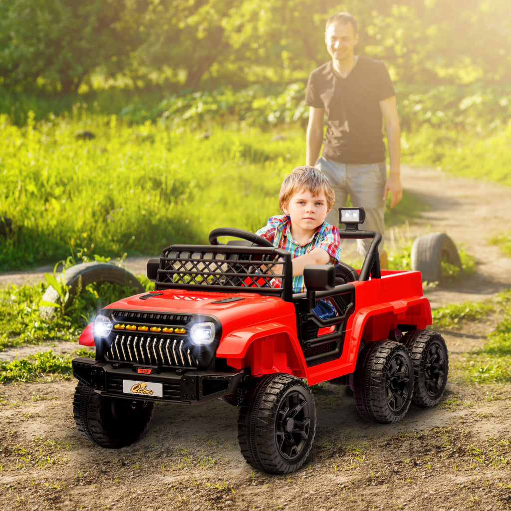 12V 4x4 Kids Electric Car w/ 2WD/4WD Switchable, Remote Control, Spring Suspension System, Back Trailer, Red