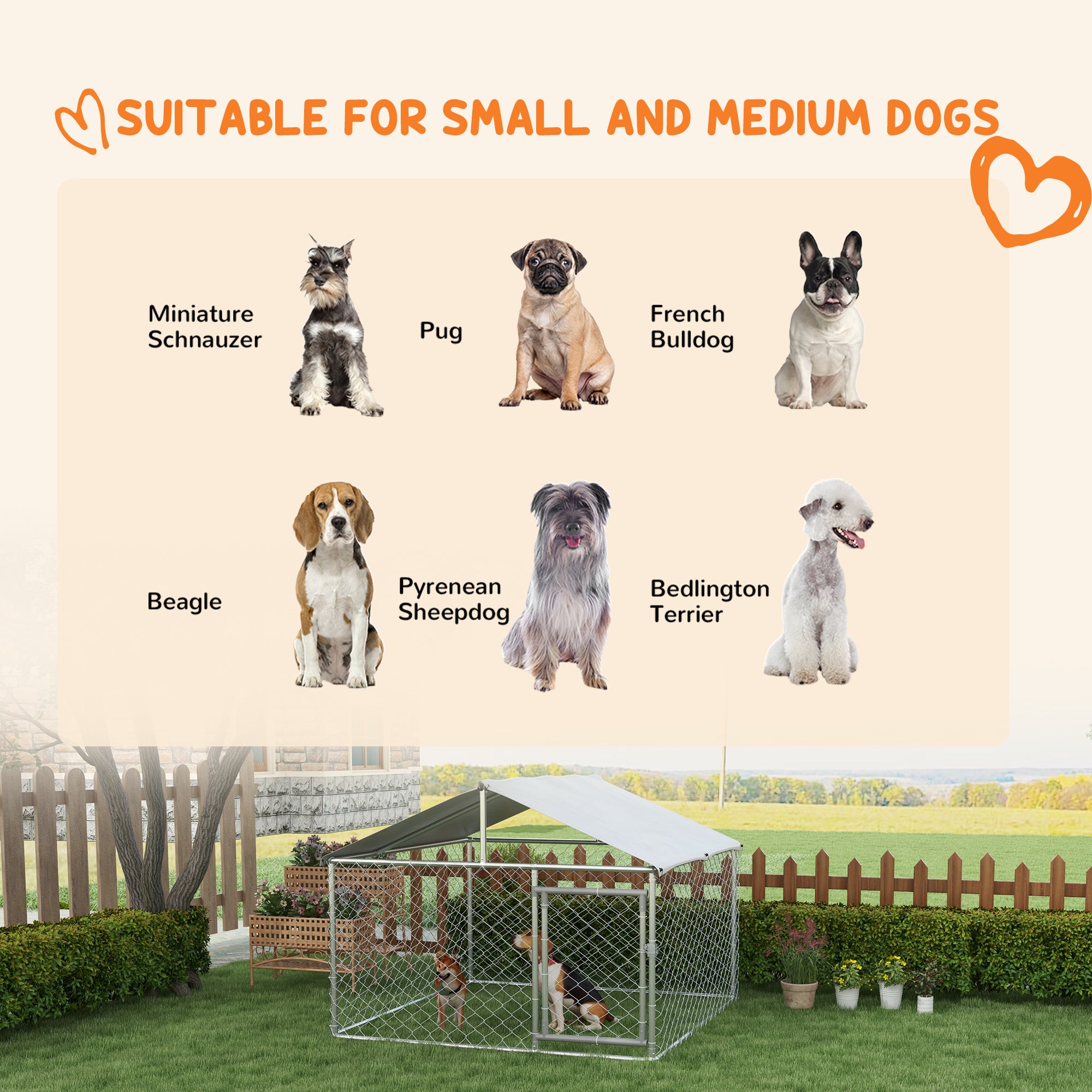 6.6' x 6.6' x 4.9' Dog Kennel Outdoor for Small Medium Dogs with Waterproof Roof, Silver