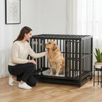 45" Heavy Duty Dog Crate, Escape-Proof Steel Kennel with Wheels, Black