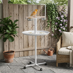 Bird Stand with Wheels, Perches, Feed Bowls, Round Tray for Parrot