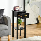 2-Tier Side Table with Drawer Shelf, End Table for Living Room Hallway, Black