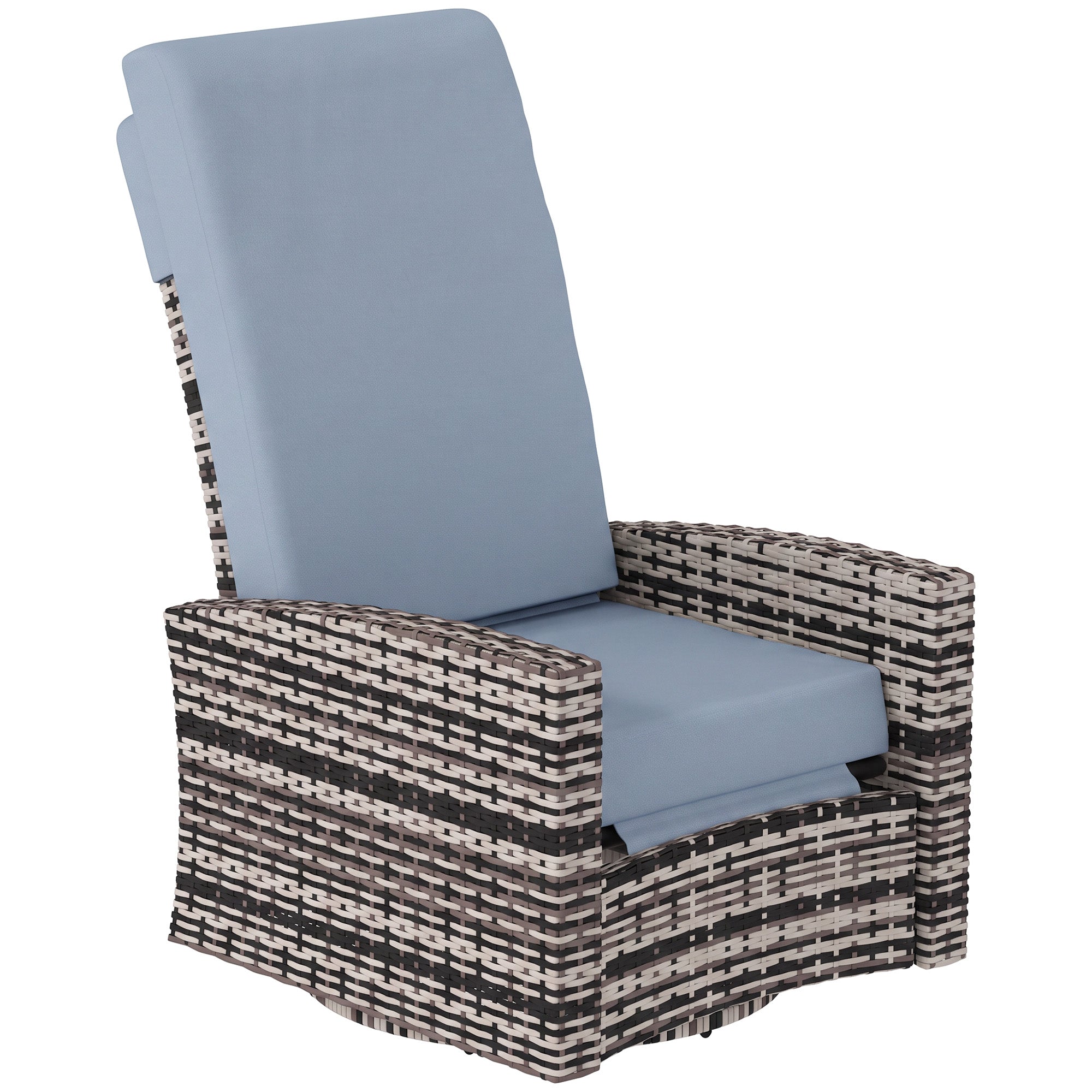 Outdoor Wicker Swivel Recliner Chair, Lifting Footrest, 360° Rotating Basic, Water-resistant Cushions, Gray