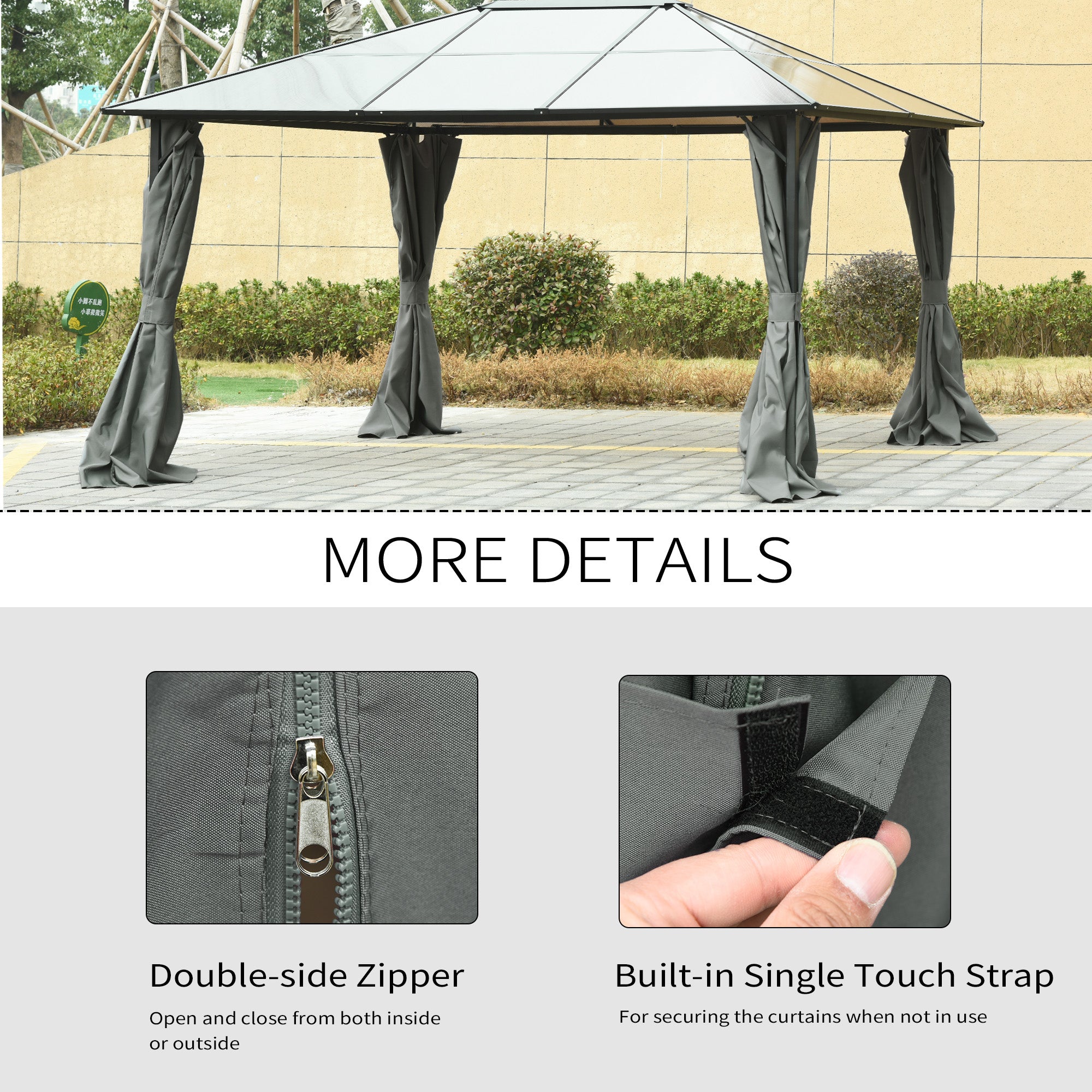 9.84' x 11.8' Gazebo Sidewall Set with Hooks/C-Rings, Gray