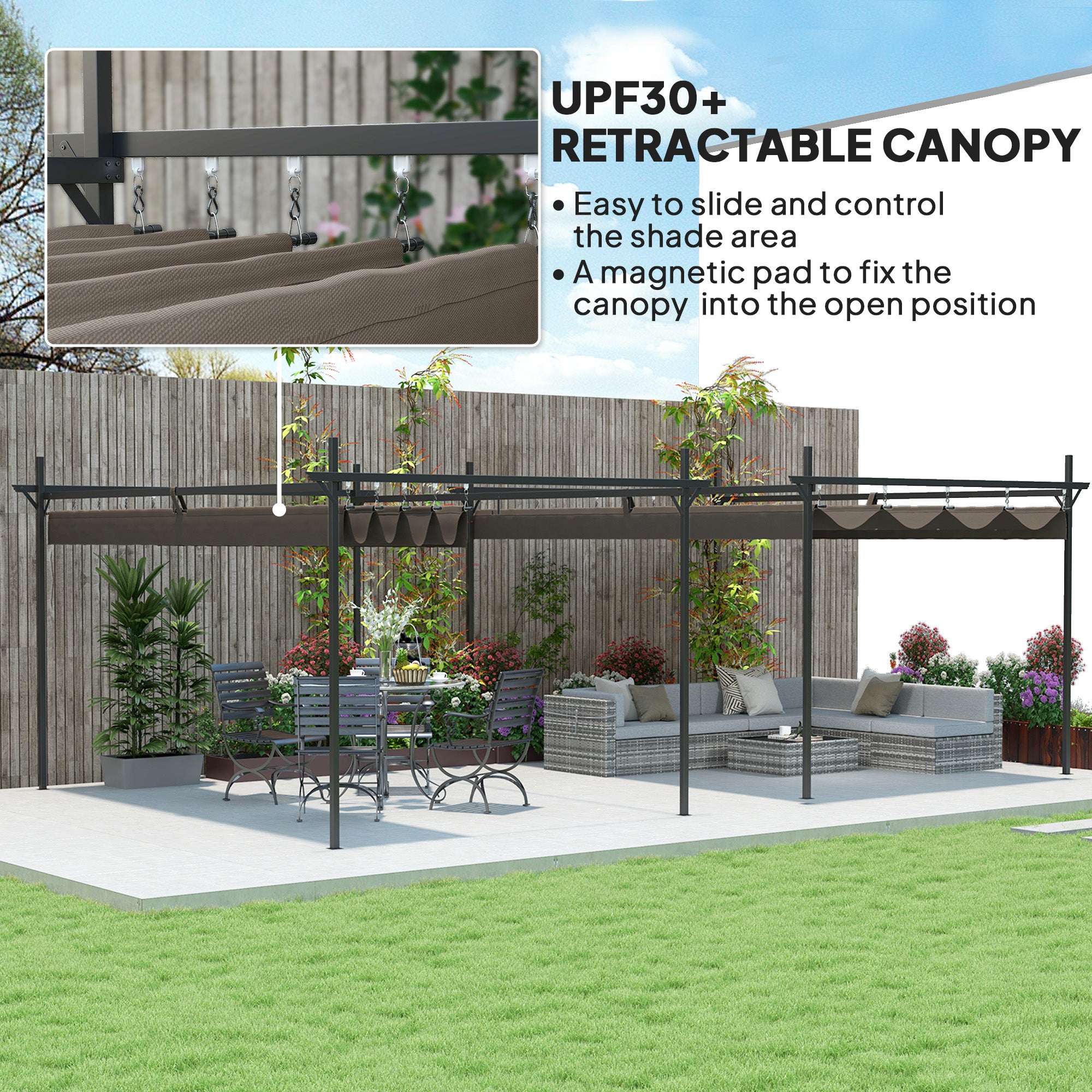 10' x 13' Metal Retractable Pergola Canopy, Outdoor Pergola for Garden, Patio, Backyard, Deck, Brown