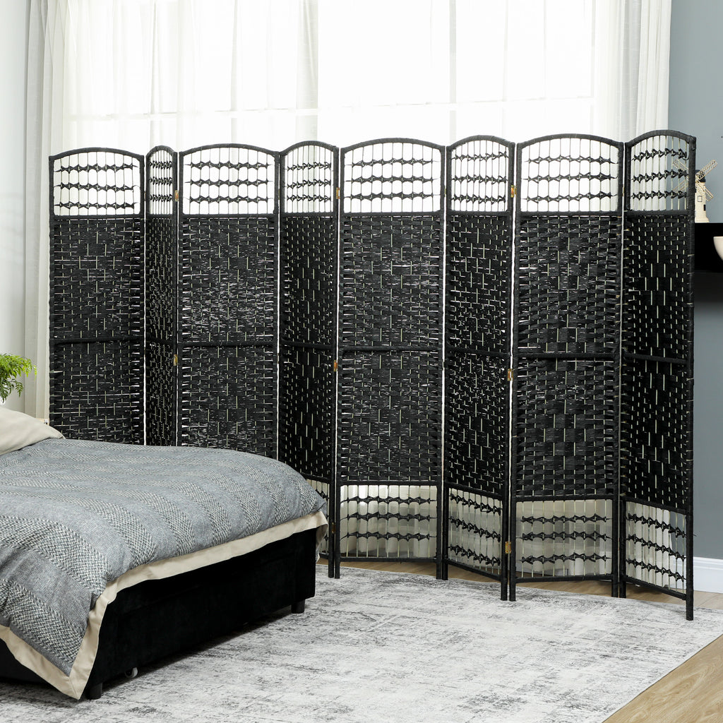 8 Panel Folding Room Divider Portable Privacy Screen Wave Fiber Room Partition for Home Office Black