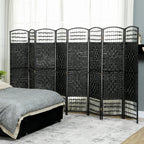 8 Panel Folding Room Divider Portable Privacy Screen Wave Fiber Room Partition for Home Office Black