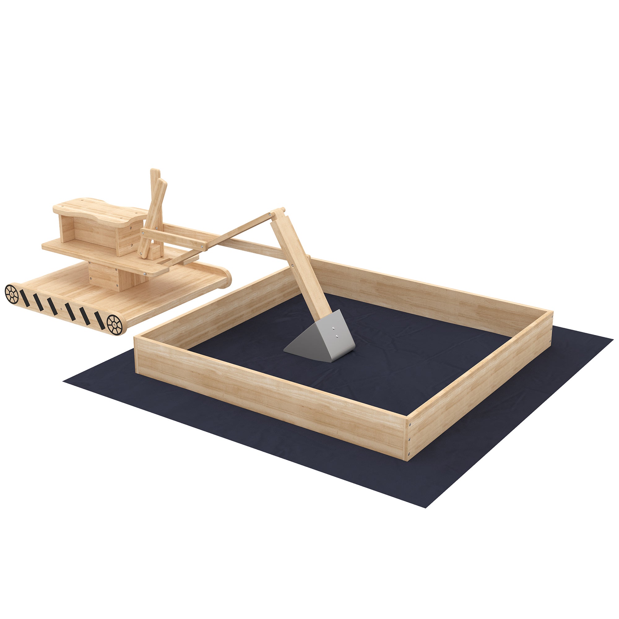 Wooden Sandbox with Digger, Kids Sandbox with 360° Rotating Seat & Bottom Liner, 72" x 35" x 22"