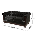 Chesterfield Velvet Loveseat Sofa, 2-Person Rolled Arm Upholstered Couch, with Tufted Buttons, Pine Wood Frame, 59.50" Wx34.00" Dx27.00" H, Black