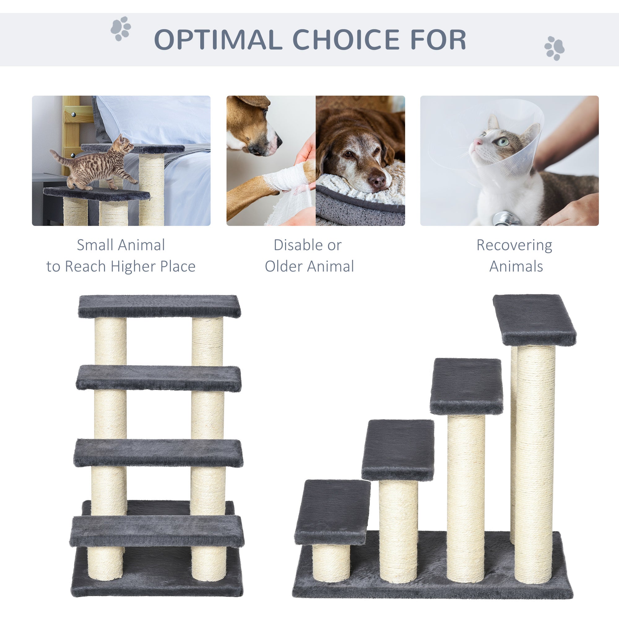 Cat Tree with 4 Steps for High Beds w/ Sisal Scratching Post