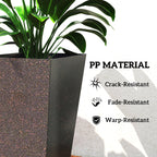 28" Tall Planters, Set of 3 Plastic Flower Pots with Marble Finish and Drainage Holes, Stackable Taper Planters, Brown