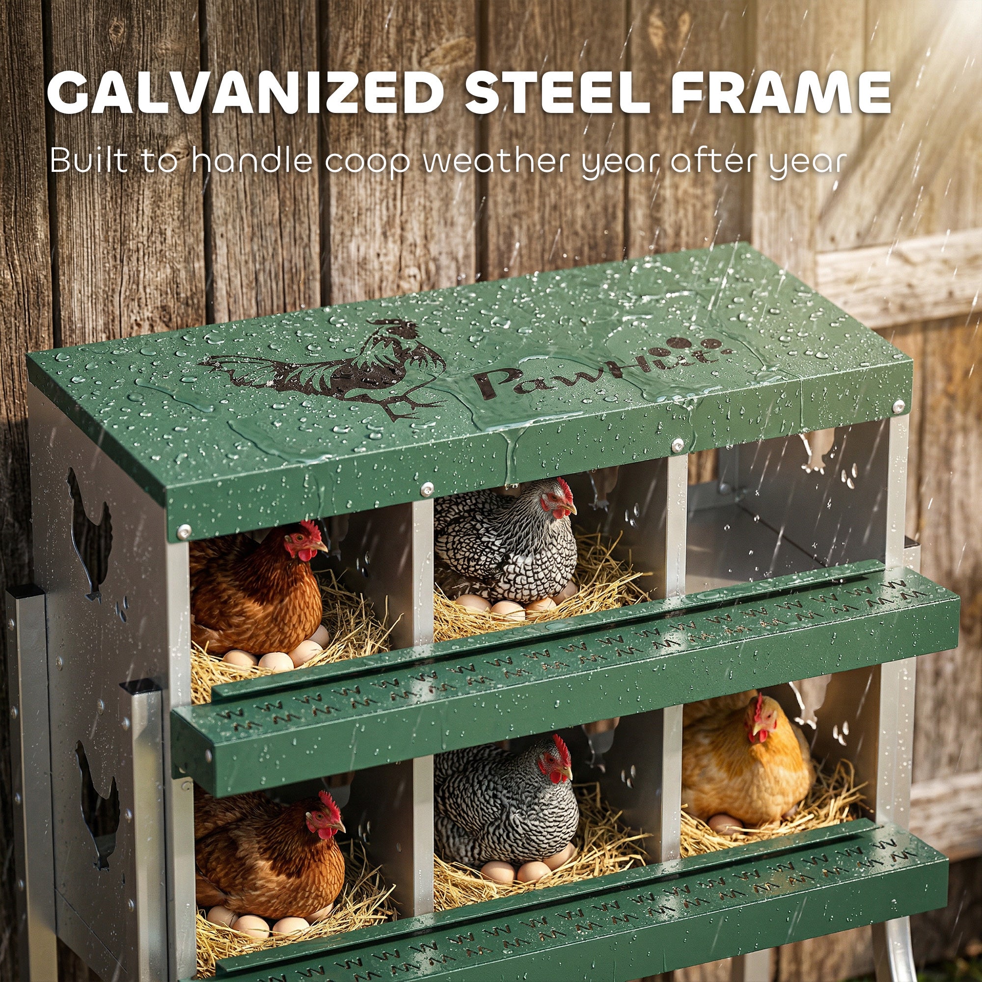 Chicken Nesting Boxes, 6 Compartment Steel Nesting Boxes for Chickens, Wall Mount Egg Laying Boxes with Vented Holes