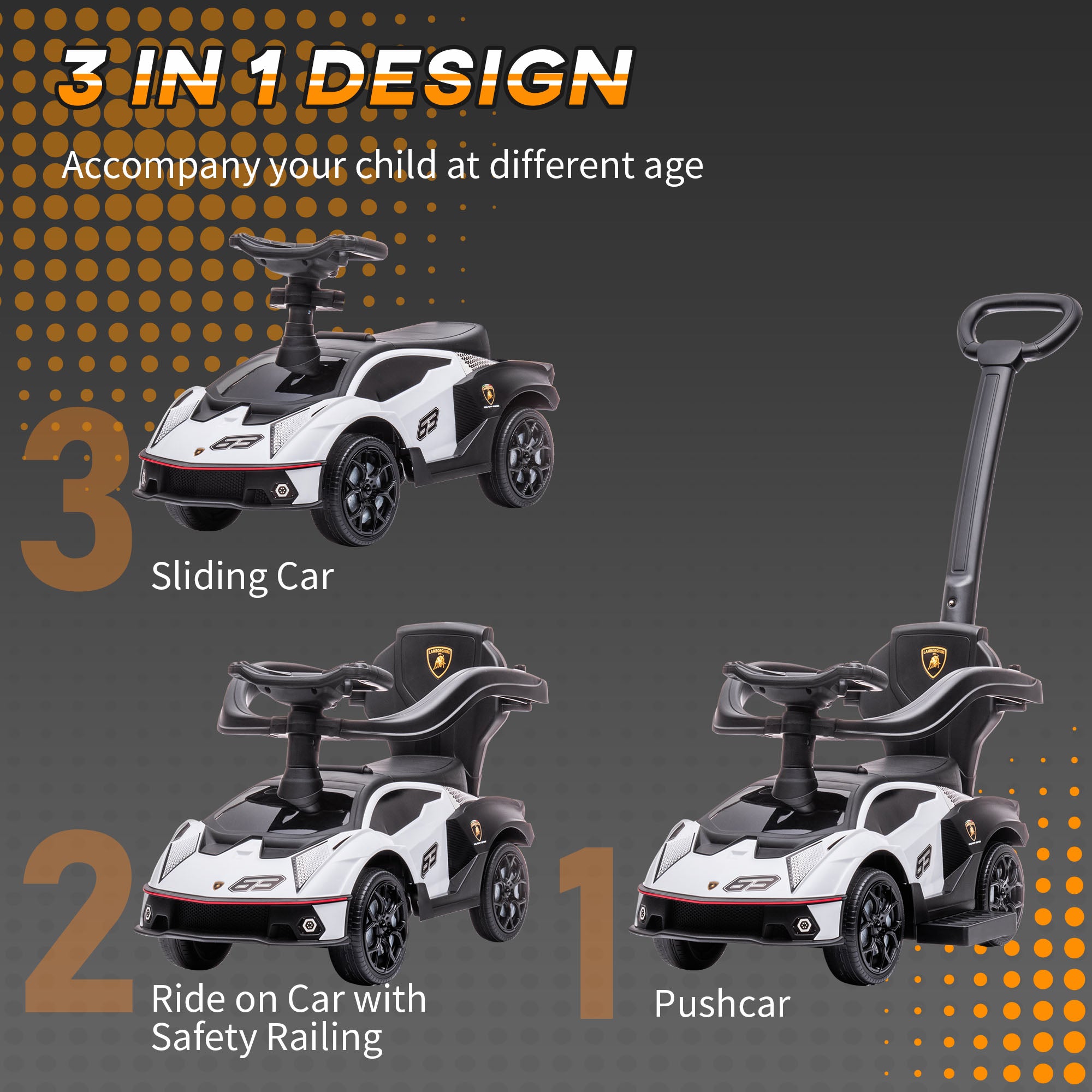 Toddler Push Car, Stroller Walking Car Age for 1-3, White