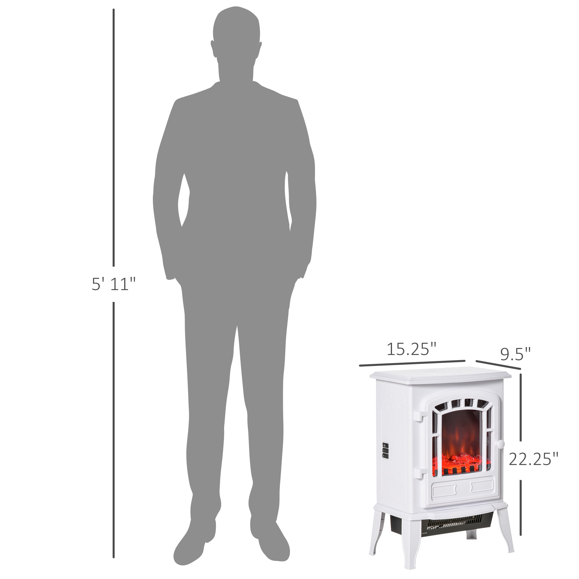 Electric Fireplace Heater, Freestanding Fireplace Stove with Realistic Flame Effect Overheat Protection 750W/1500W White
