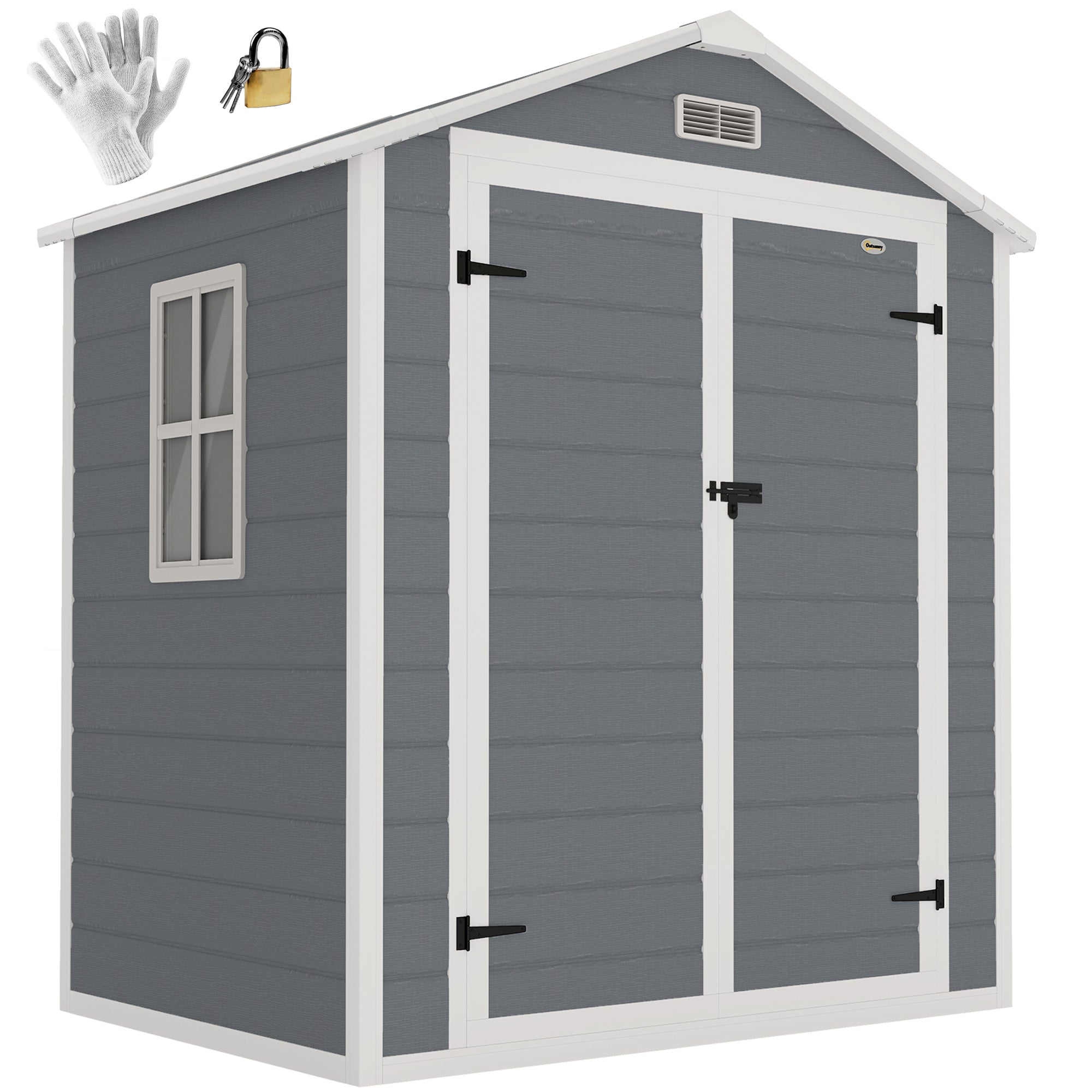 6x4.5 Outdoor Storage Shed, Lockable Tool Shed with Double Doors, Vent and Window for Garden, Cottage Style, Family Use, Gray