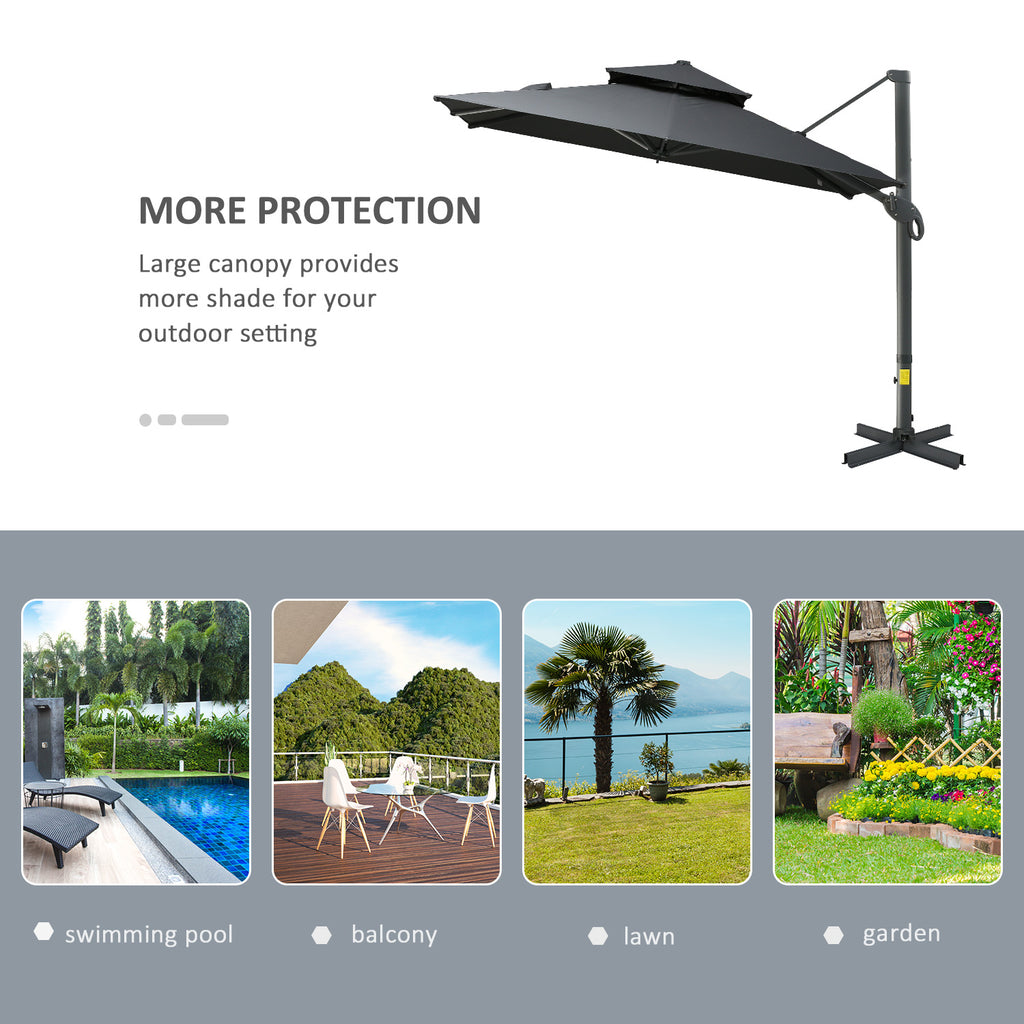 10ft Offset Patio Umbrella, Hanging Cantilever Umbrella, Square Shape, Aluminum Cross Base, Tilt, 360-Degree Rotation, Gray