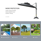 10ft Offset Patio Umbrella, Hanging Cantilever Umbrella, Square Shape, Aluminum Cross Base, Tilt, 360-Degree Rotation, Gray