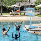 Poolside Basketball Hoop Stand, 36.5"-48.5" Height Adjustable Portable Hoop System w/ Clear Backboard & Fillable Base for Whole Family, Blue, White