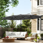 Garden Parasol 14.4ft Double-Sided Sun Umbrella with Base, Patio Parasol with LED Solar Lights, Gray