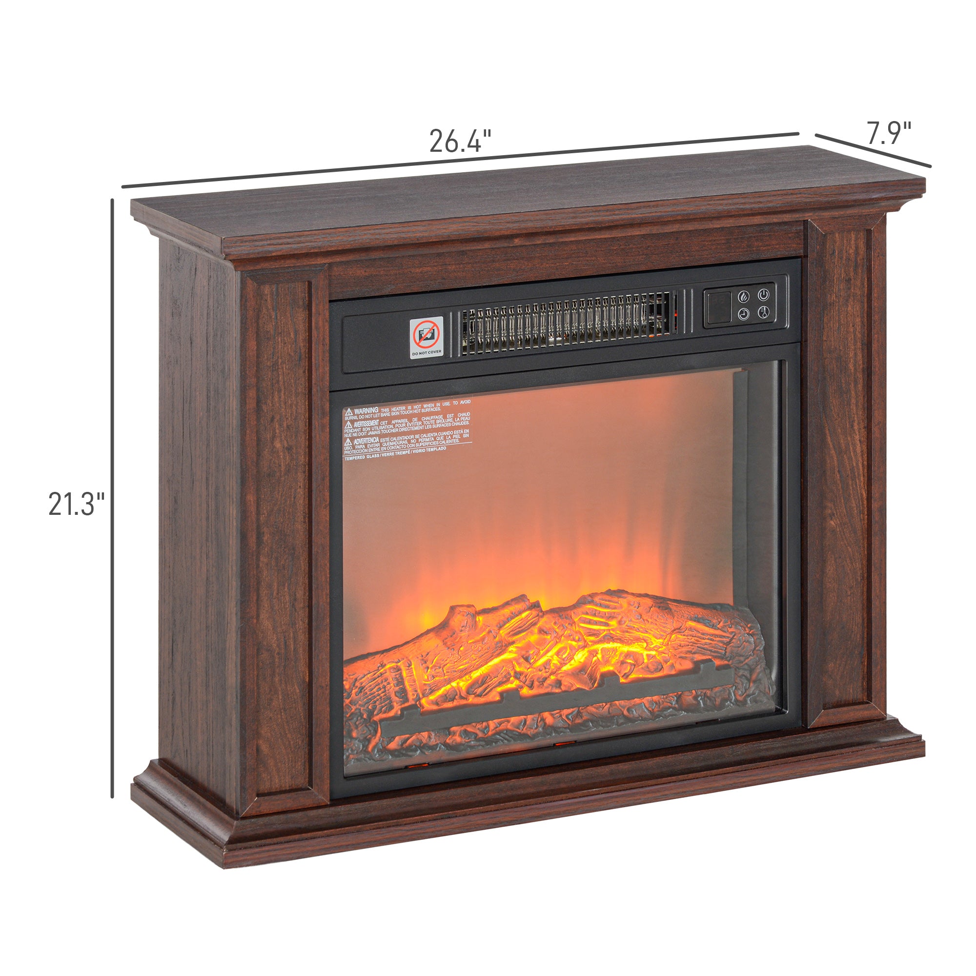 26" Freestanding Electric Fireplace with Mantel, 1400W Replaceable Fireplace Insert Heater with 3D Flame Effect, Brown