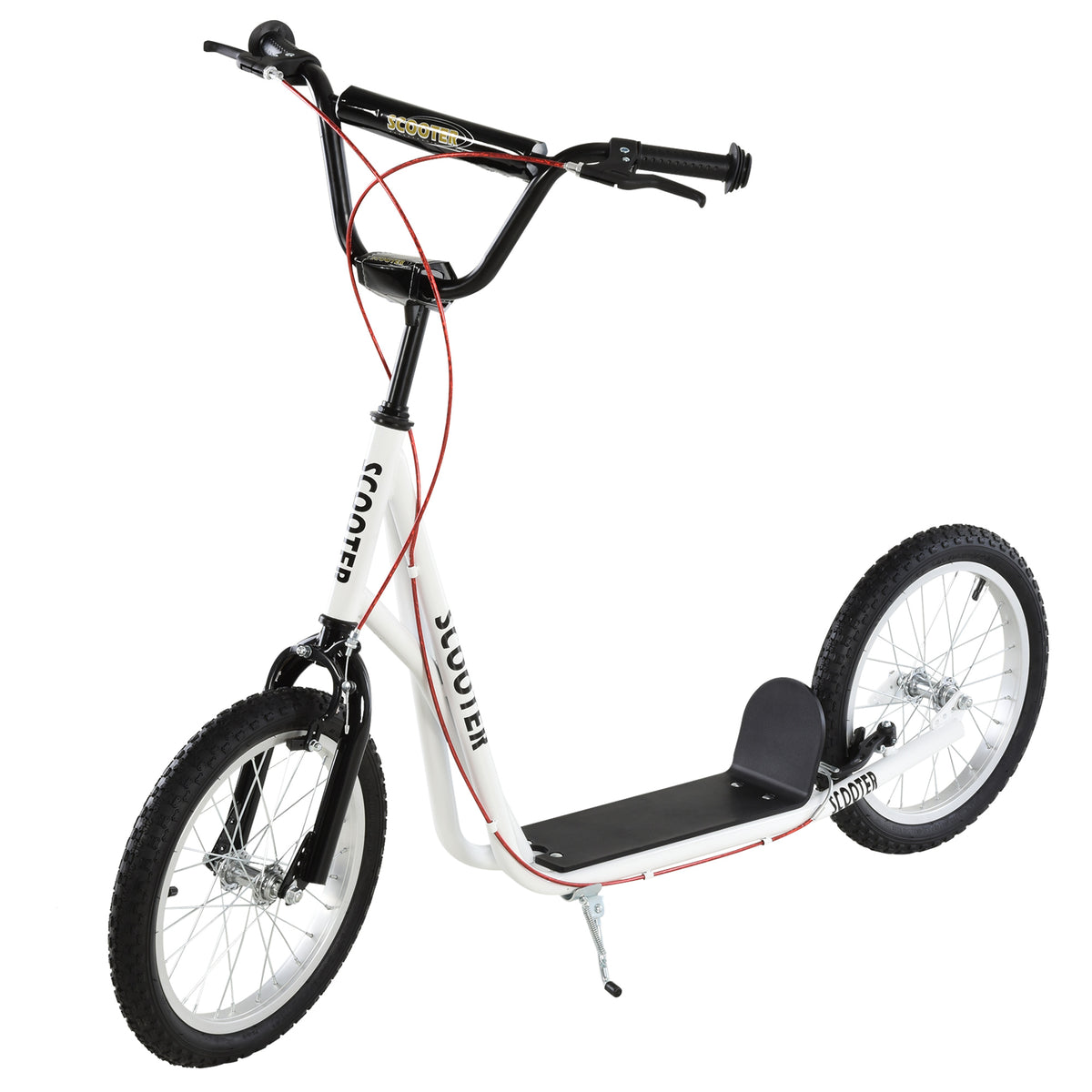 Youth Scooter Kick Scooter for Kids 5+ with Adjustable Handlebar Front and Rear Dual Brakes Inflatable Wheels, White