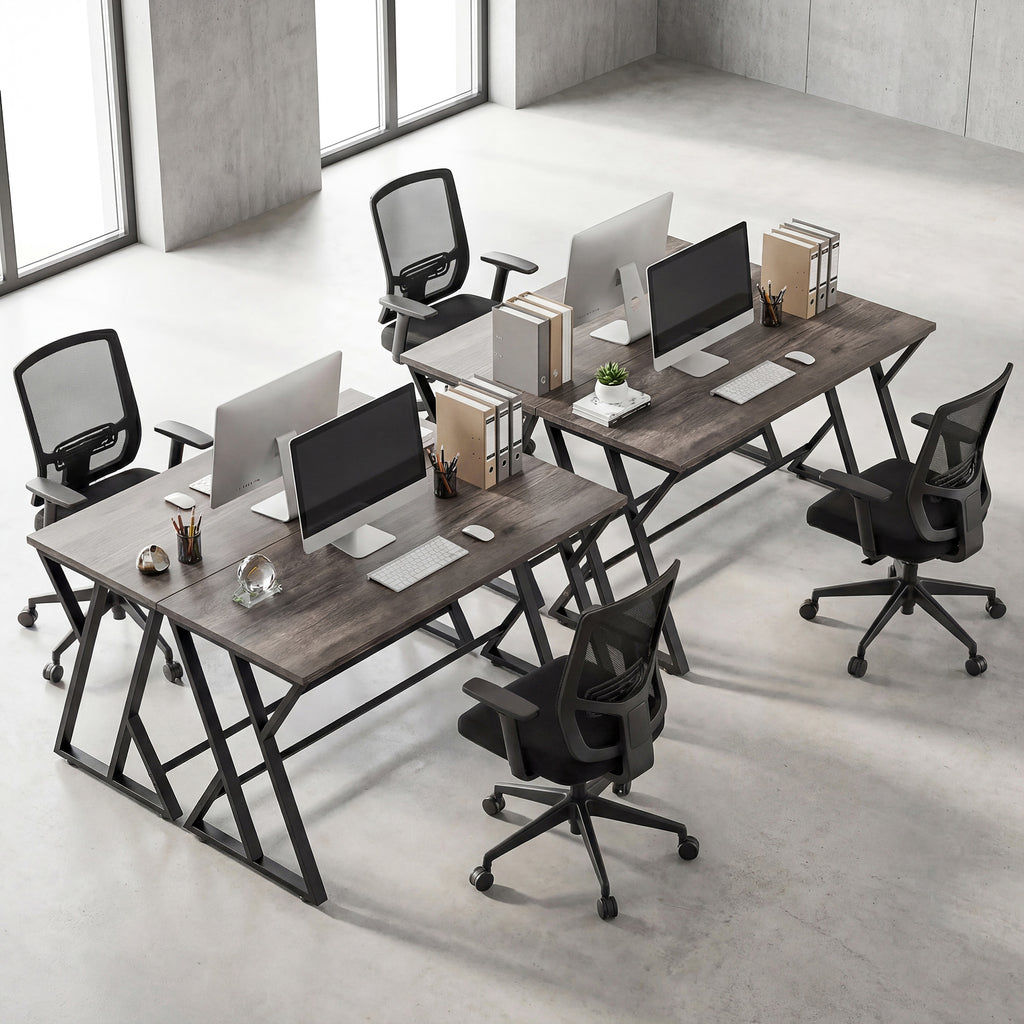 55 Inch Computer Desk, Industrial Writing Desk with Z-Shaped Metal Leg, Study Table for Home Office, Distressed Gray