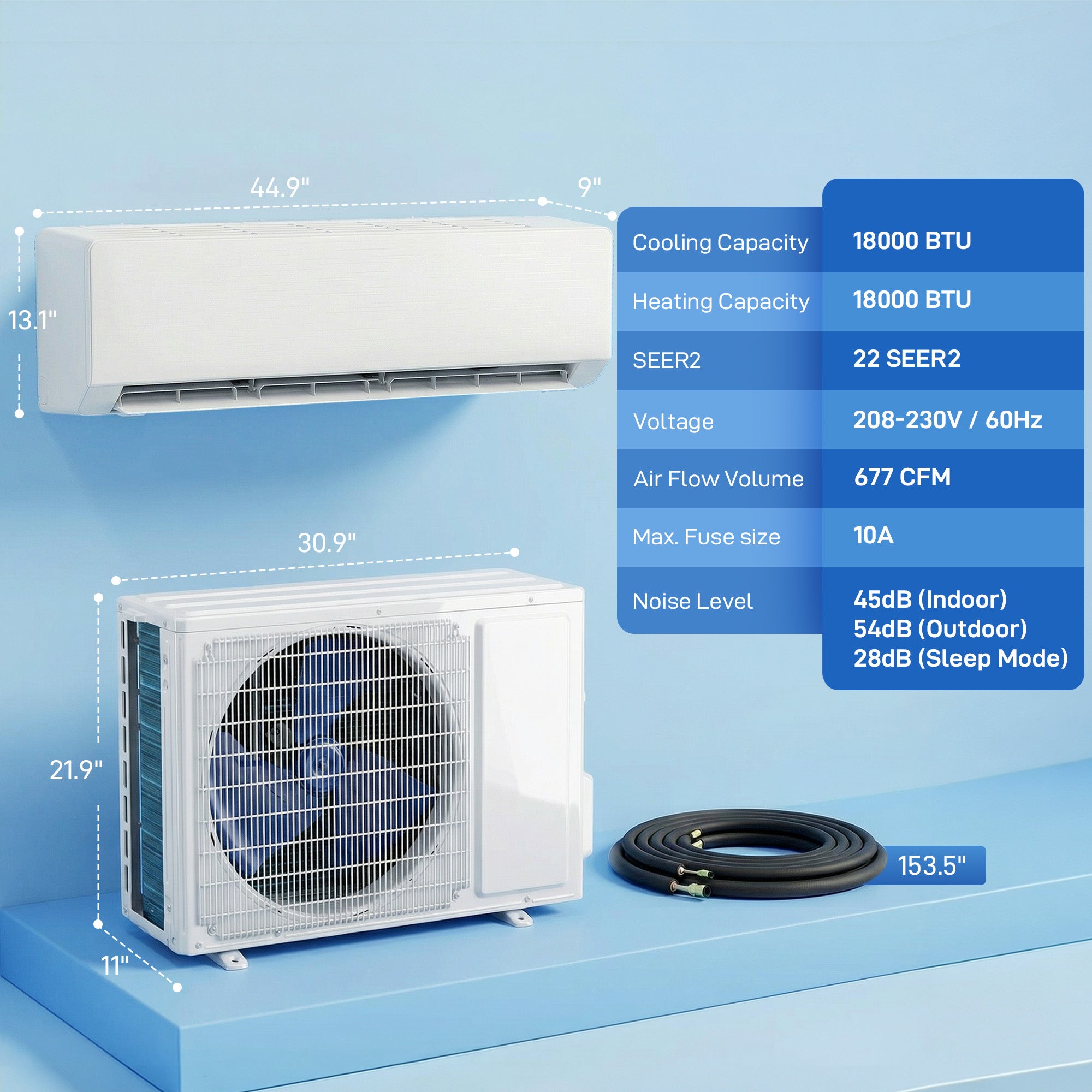 18000 BTU Mini Split Air Conditioner, 22 SEER2 230V WIFI Enabled Inverter AC Unit Cools up to 1250 Sq.Ft