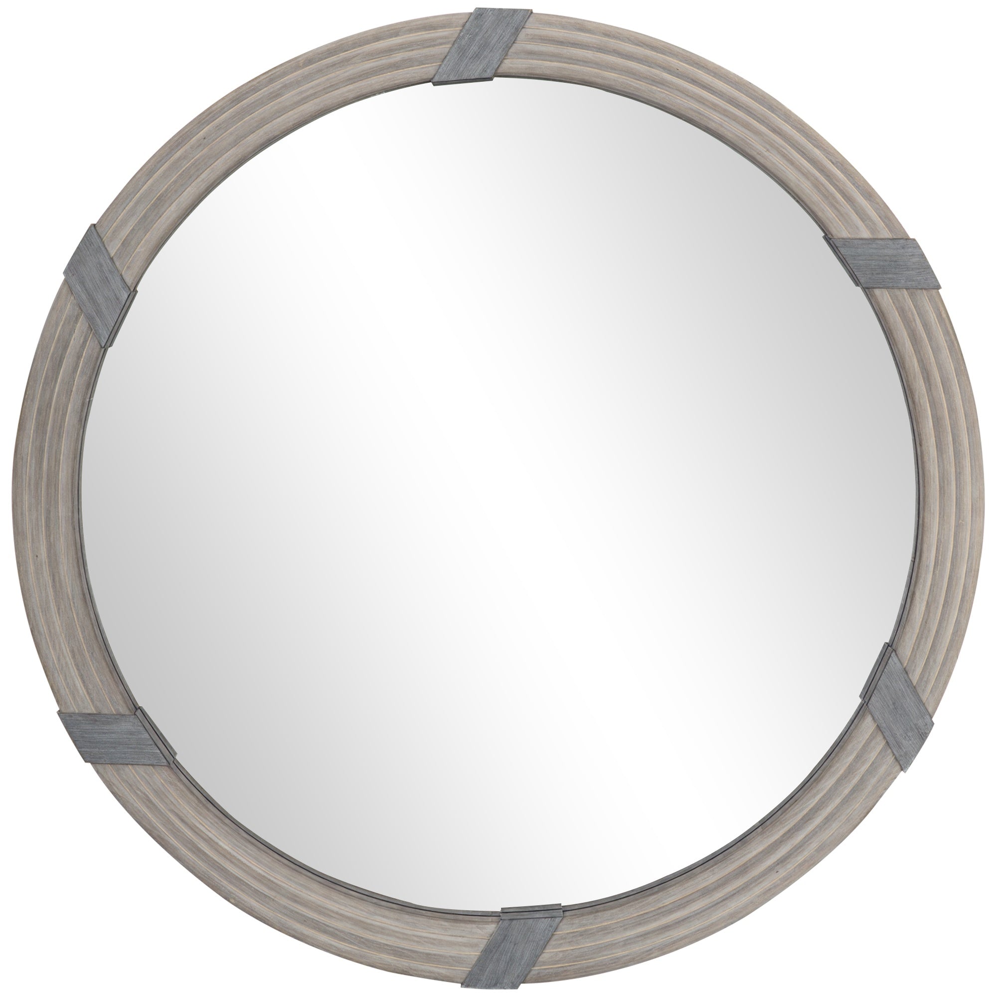 30.75" Wood Wall Mirror, Farmhouse Decorative e Round Mirror for Wall Decor in Living Room, Bedroom, Natural Wood Color