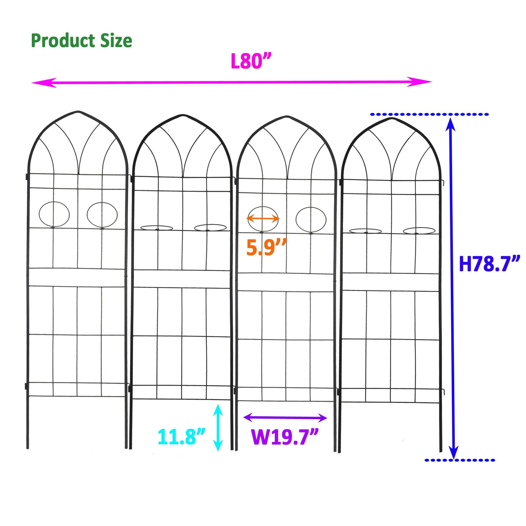 4 Pack Metal Garden Trellis with 2 Pot Holders, Rustproof Climbing Plant Support, Easy Assembly, Black