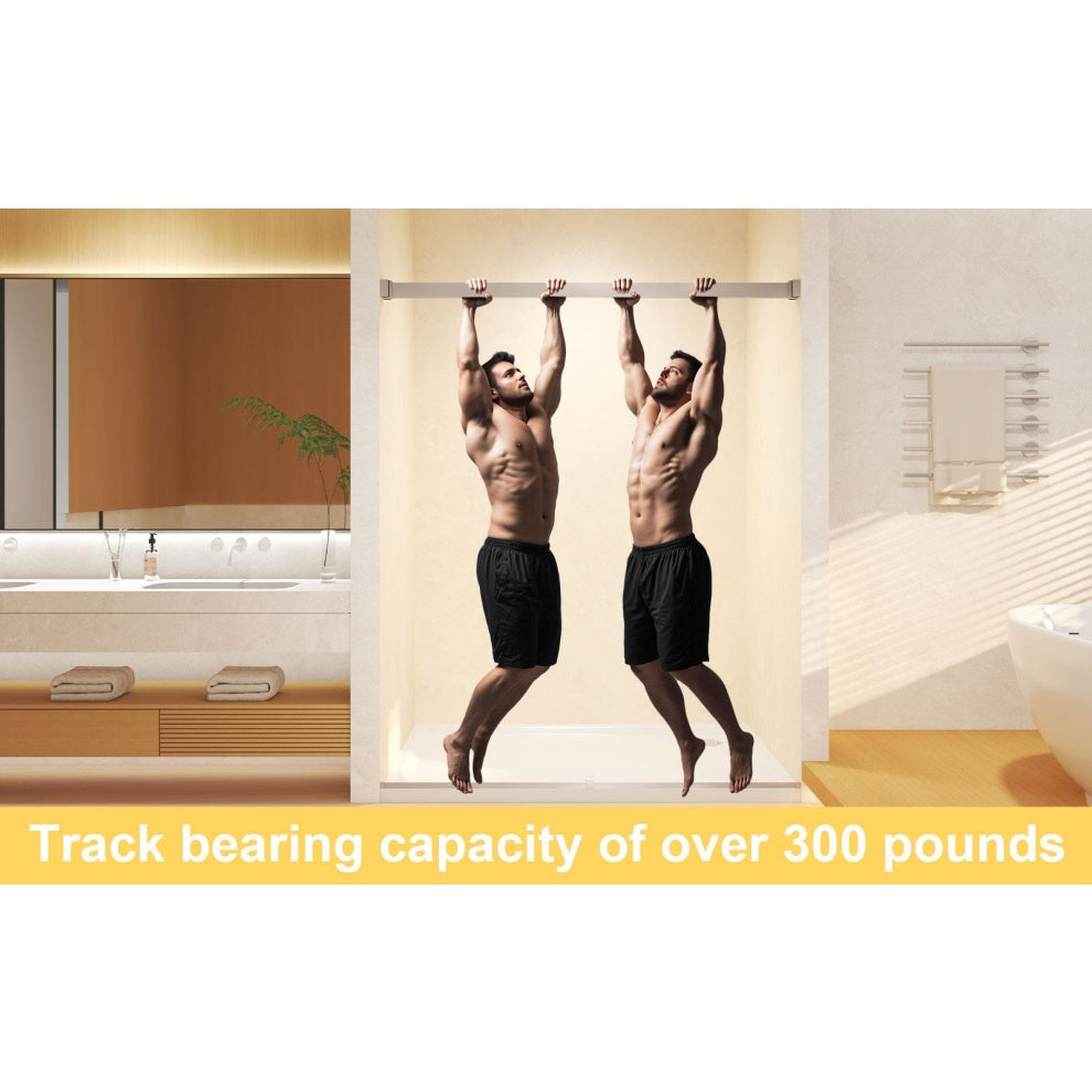 Frameless Double Sliding Shower Door with Silent Rollers, Bathroom Door with Square Tube Track, 60" L x 0.5" W x 74" H, Brushed Nickel