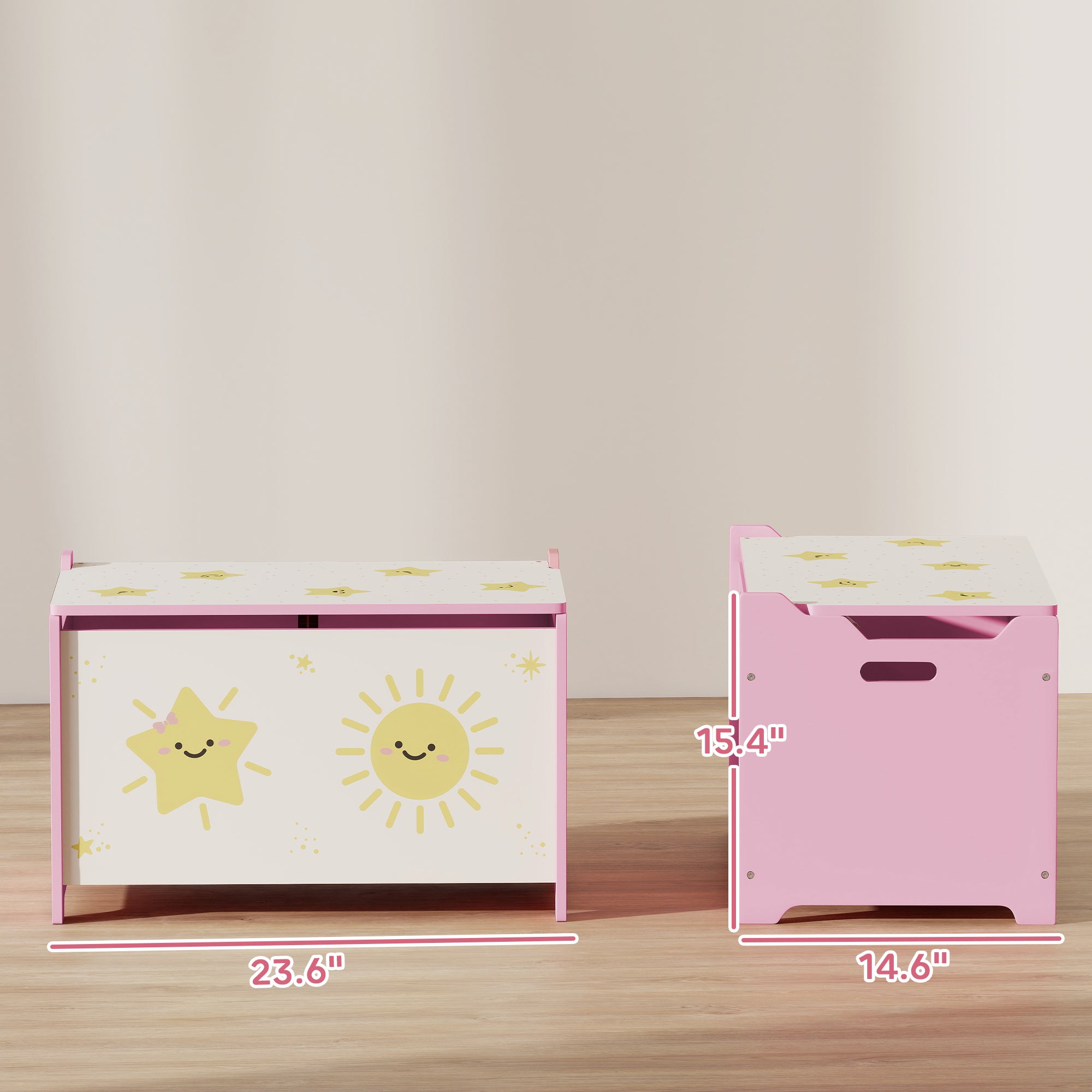 Toy Box with Lid, Safety Hinges and Groove Handles, Toy Storage Organizer for Kids, Living Room, Playroom, Pink