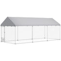 Outdoor Dog Kennel w/ Adjustable & Rotatable Bowl Rack, Waterproof UV-Resistant Cover, Secure Lock, 19.7' x 7.5' x 7.5'