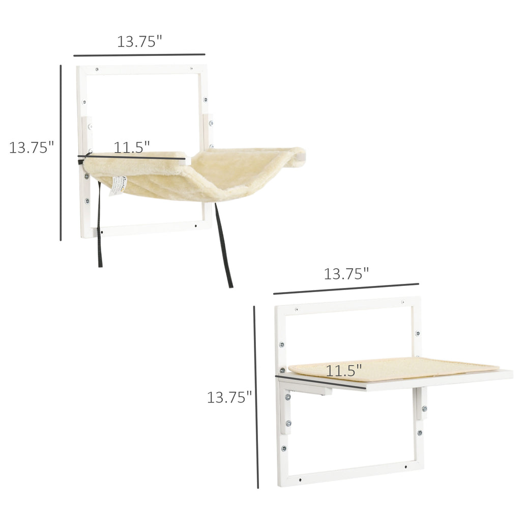 Cat Shelves for Indoor Cats, 6Pc Modern Cat Wall Furniture with Adjustable Height Jumping Platforms & Hammock, Cream White