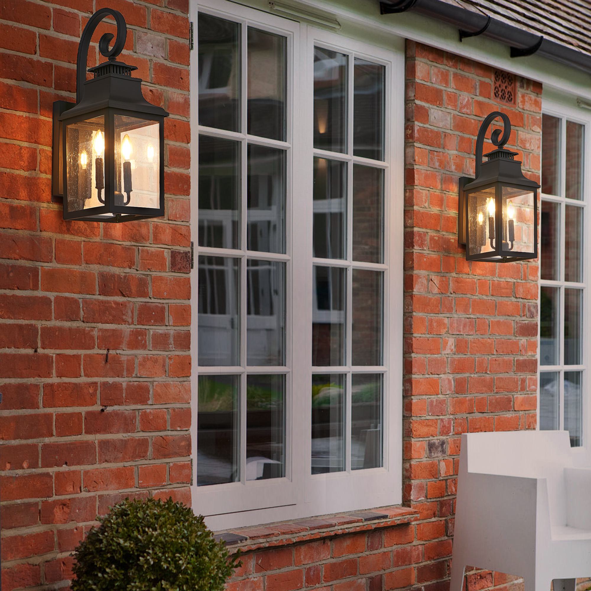 23" Outdoor Wall Lantern Light 2-Pack with Weather Resistant, Vintage Metal Sconce with Clear Glass for Porch, Patio, 23" L x 8.7" W x 23" H, Black