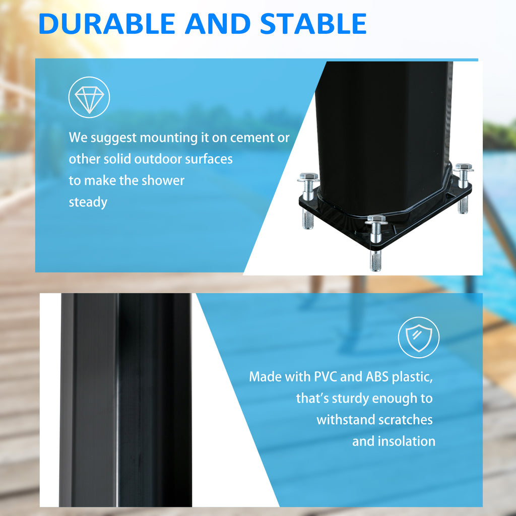 7ft Outdoor Solar Heated Shower with 360 Rotating Shower Head, Foot Shower Faucet, Temperature and Pressure Adjustable, Holds 9.2 Gallons for Backyard Pool