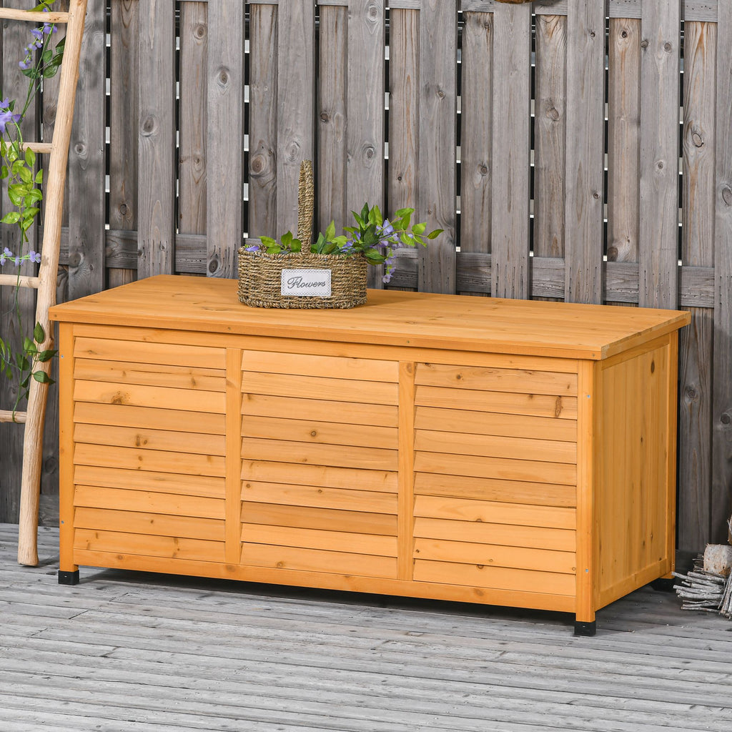 75 Gallon Wooden Deck Box, Outdoor Storage Container with Aerating Gap & Weather-Fighting Finish, Yellow