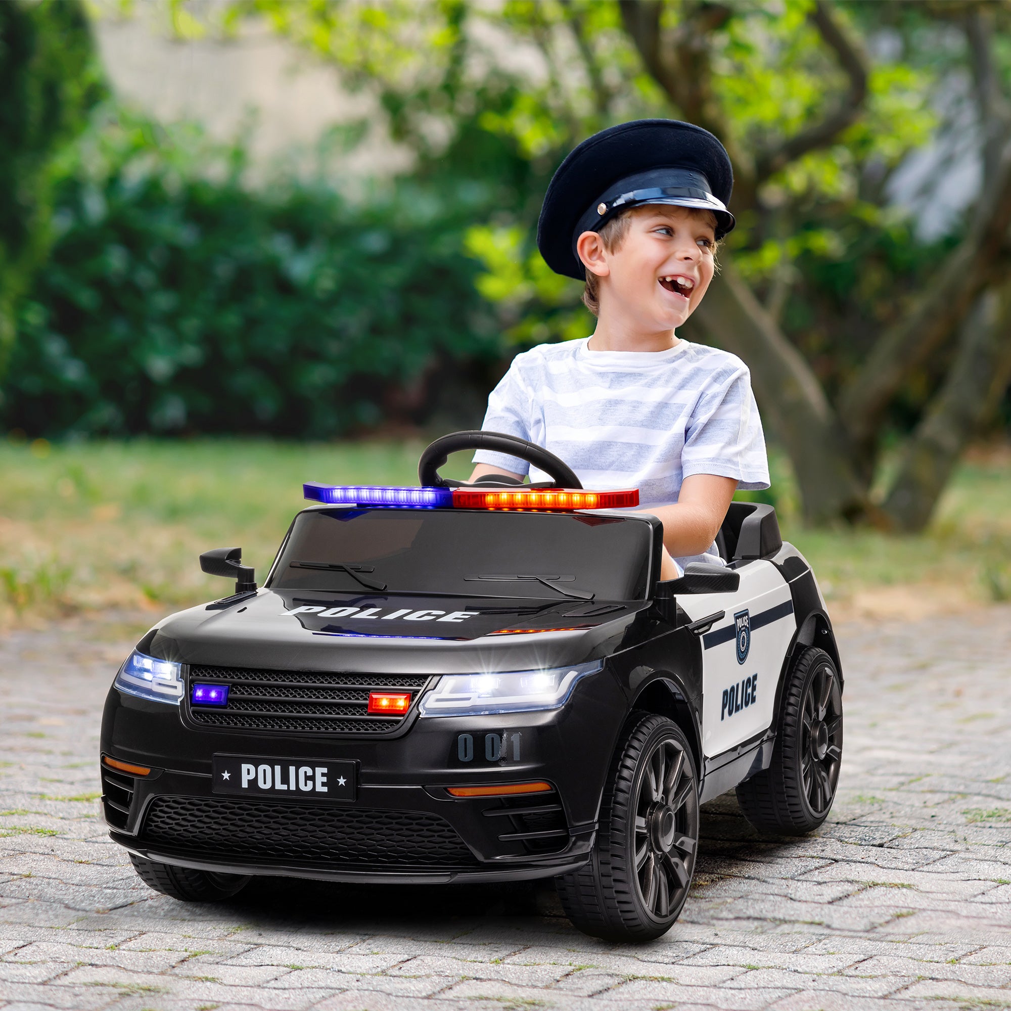 12V Kids Ride on Car w/ Remote Control, Siren, Light, Music, Spring Suspension, Horn & Transport Wheel, Black