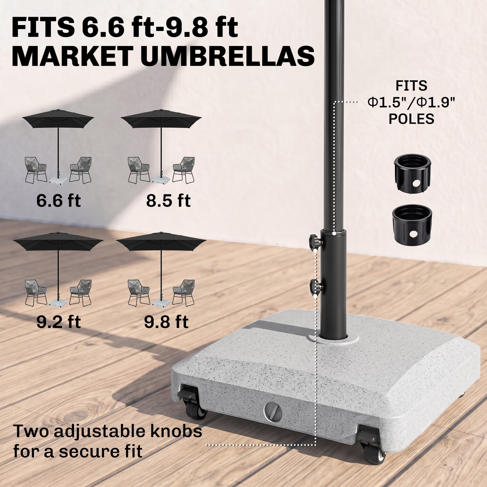 Patio Umbrella Base with Wheels, 53lbs Water or 66lbs Sand Filled, Heavy Duty Outdoor Umbrella Stand Holder, Gray