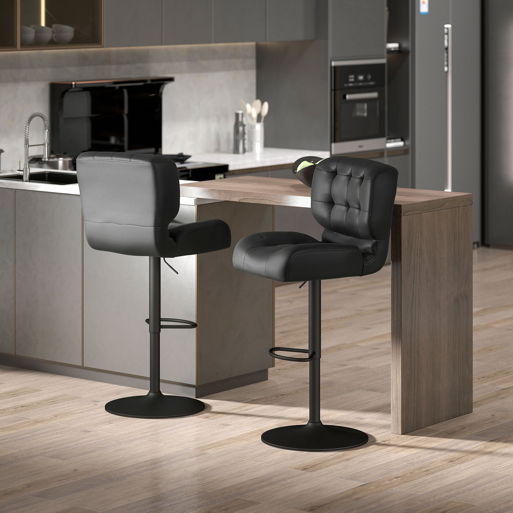Bar Height Bar Stools Set of 2 with Adjustable Seat, Adjustable Swivel Barstools with Padded Cushion, Footrest, Black