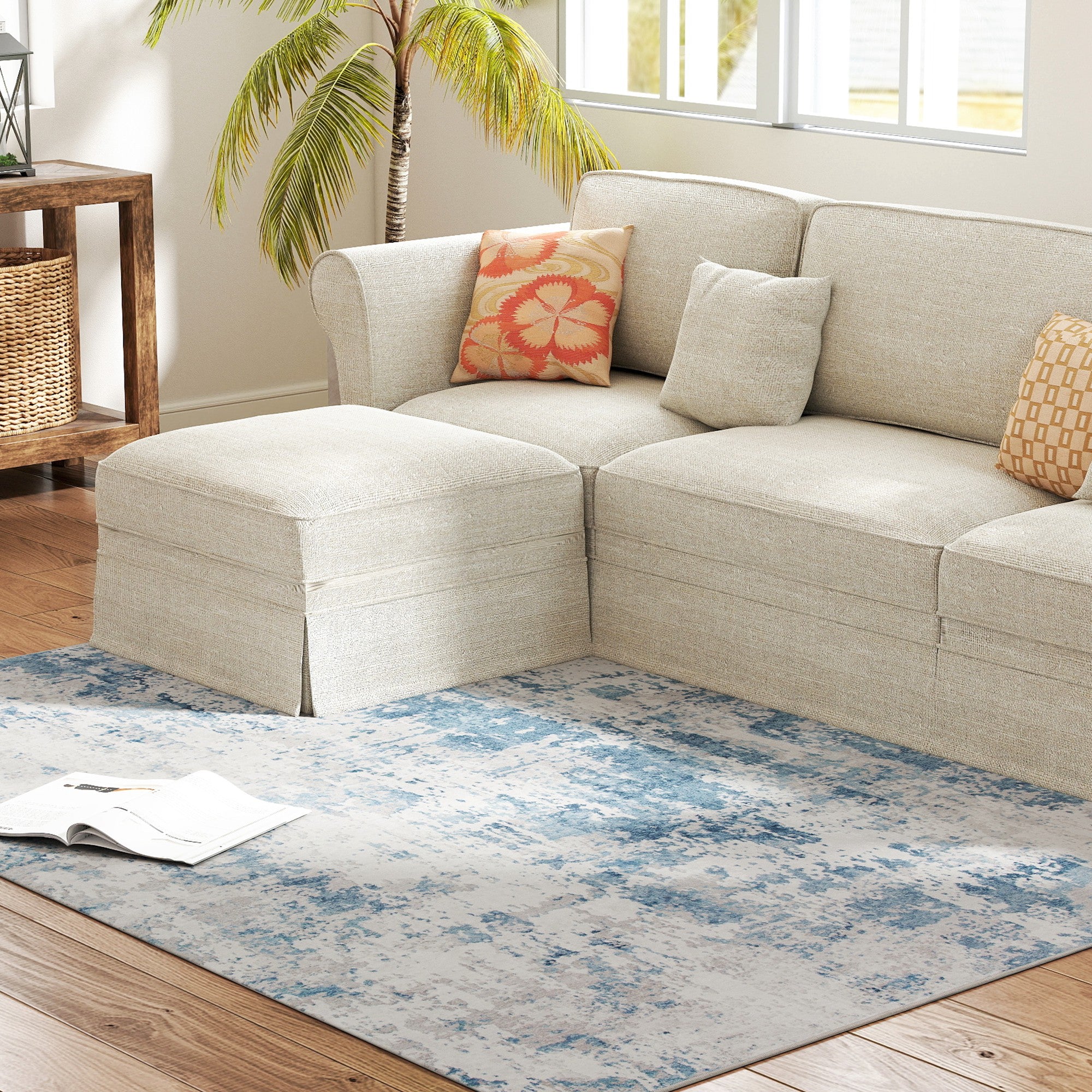 Area Rug 4x6, Machine Washable Rug, Non-Slip Modern Abstract Floor Carpet for Living Room, Bedroom, Dining Room, Blue