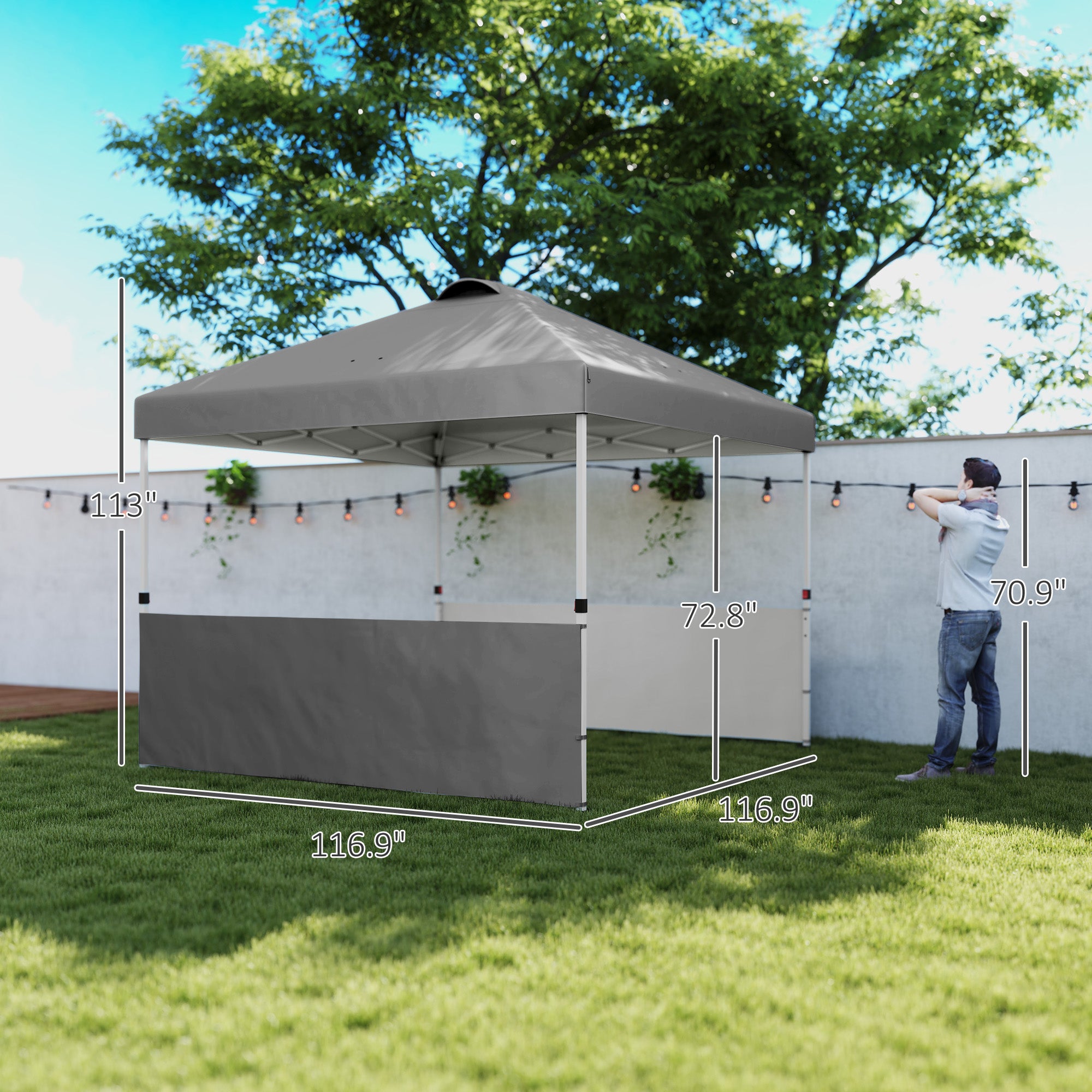 10' x 10' Pop Up Canopy Tent with 2 Half Sidewalls, UV50+ Instant Sun Shelter with Wheeled Carry Bag, Dark Gray