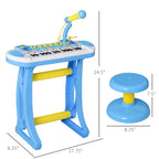 31-Key Kids Toy Keyboard Piano, Electronic Musical Instrument with Multiple Sounds, Stool, Microphone and Bright Flashing Lights, Blue