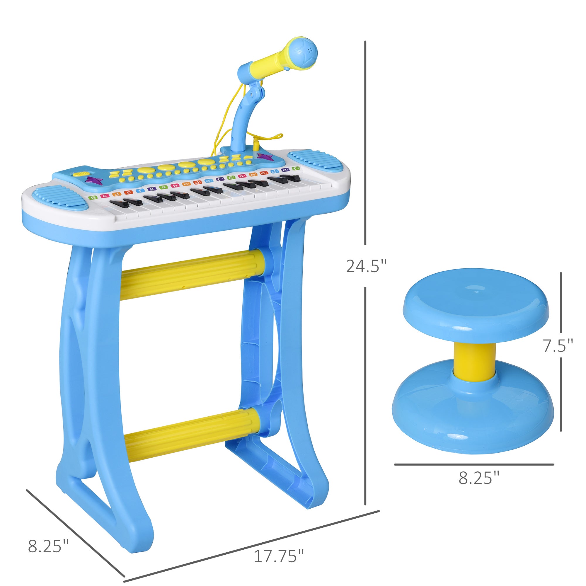 31-Key Kids Toy Keyboard Piano, Electronic Musical Instrument with Multiple Sounds, Stool, Microphone and Bright Flashing Lights, Blue